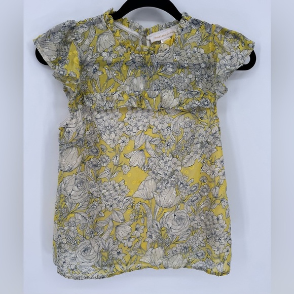 Monteau Los Angeles Chiffon Sleeveless Floral Multi-color Yellow/Black Top - Picture 2 of 13